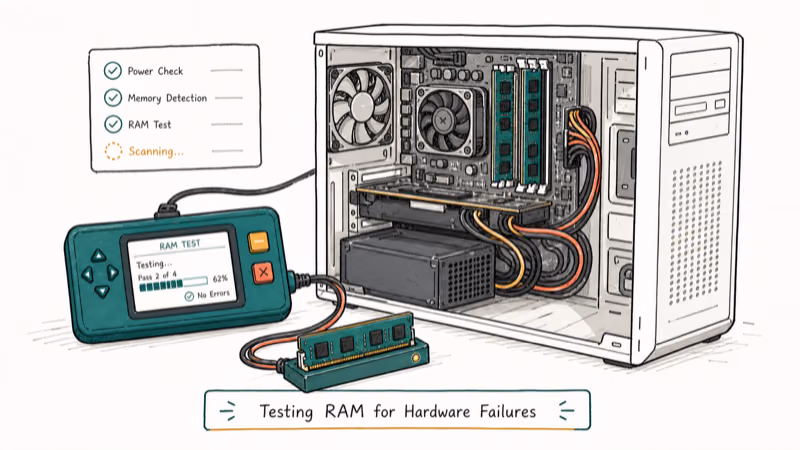 Hand-drawn illustration: Testing RAM for Hardware Failures