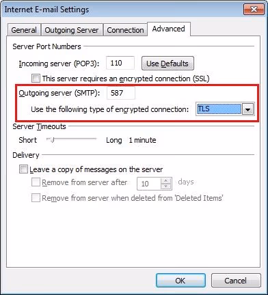 Change Port number of Outgoing Server