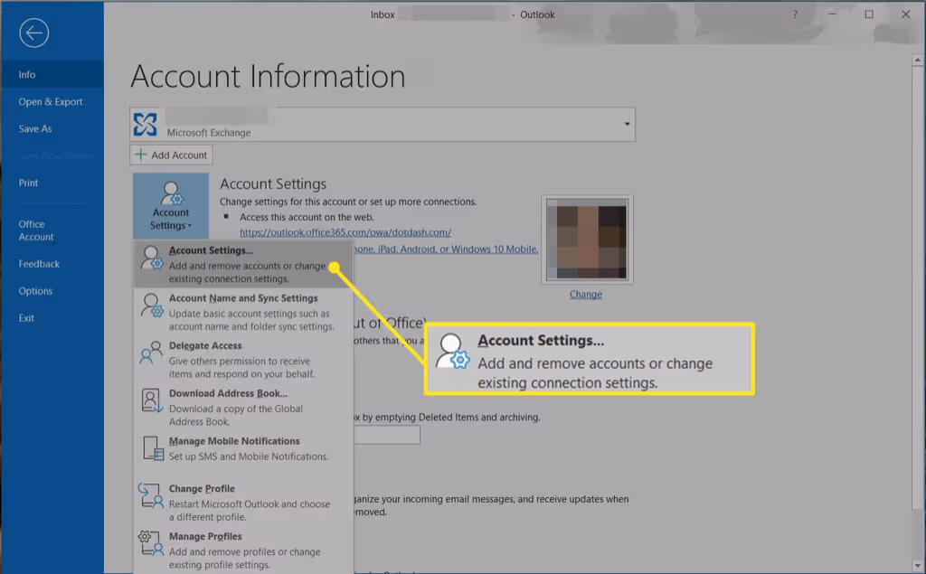 Outlook Account Settings