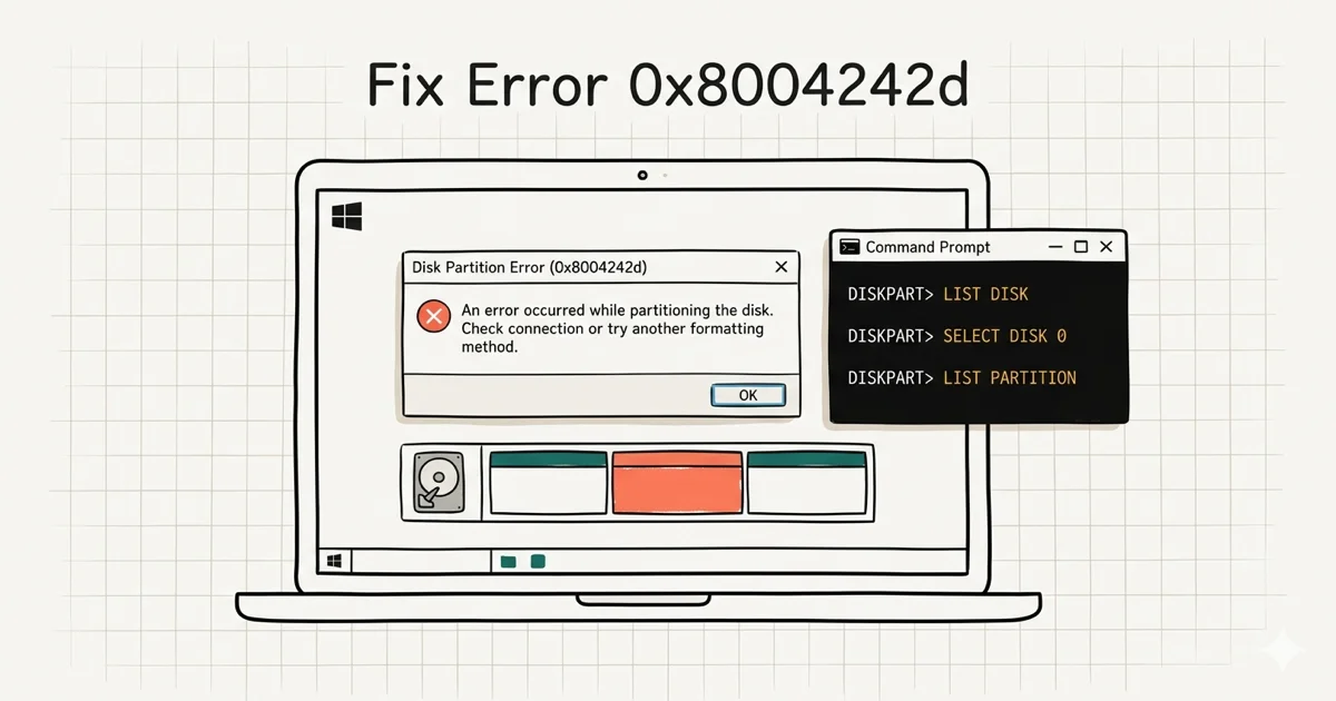 Fix Error 0x8004242d (Failed to Format Selected Partition) cover image