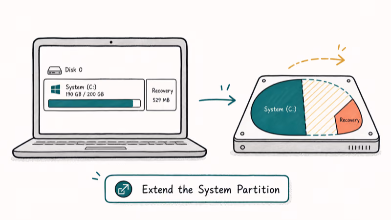 Hand-drawn illustration: Extend the System Partition