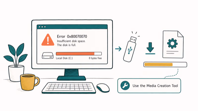 Hand-drawn illustration: Use the Media Creation Tool