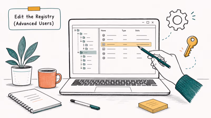 Hand-drawn illustration: Edit the Registry (Advanced Users)