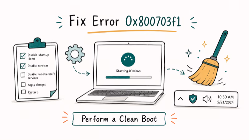 Hand-drawn illustration: Perform a Clean Boot