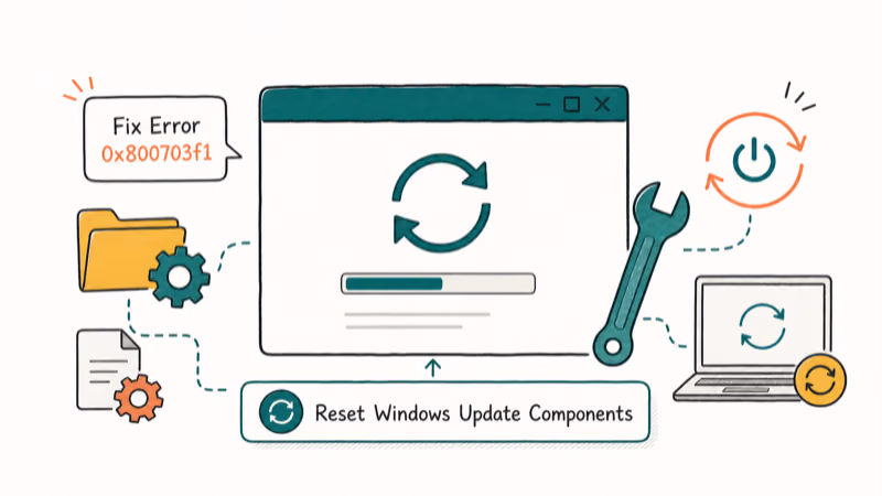 Hand-drawn illustration: Reset Windows Update Components