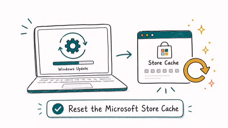 Hand-drawn illustration: Reset the Microsoft Store Cache