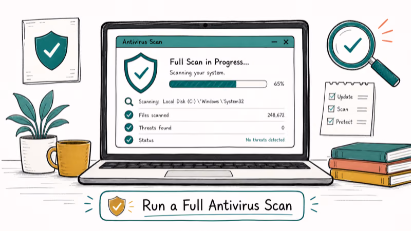 Hand-drawn illustration: Run a Full Antivirus Scan