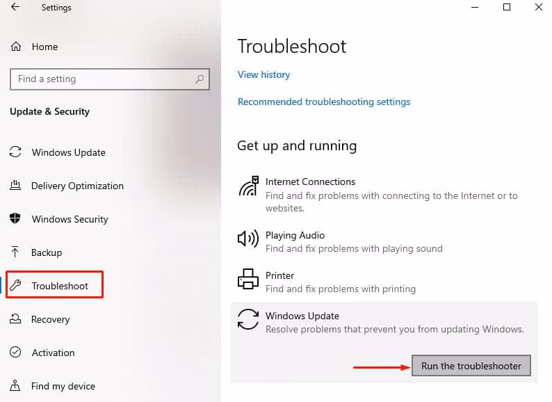 Run Windows Update Troubleshooter to Fix Error 0x80070652