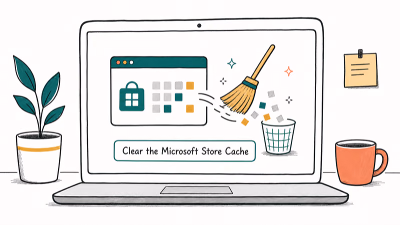 Hand-drawn illustration: Clear the Microsoft Store Cache