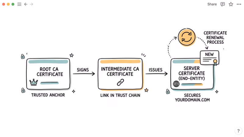 SSL certificate chain diagram showing root to intermediate to server certificate update