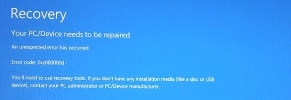 0xc000000d Boot Error