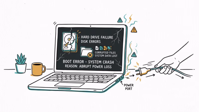 Hand-drawn illustration of common Windows boot error causes including corrupted drives