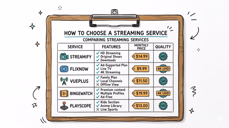 Clipboard with comparison table for choosing a streaming service