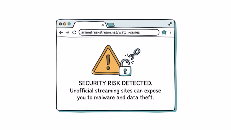 Browser window showing security risk warning for unofficial streaming sites