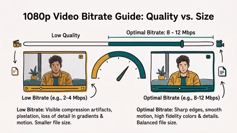 Bitrate comparison chart showing recommended Mbps settings for different 1080p video content types