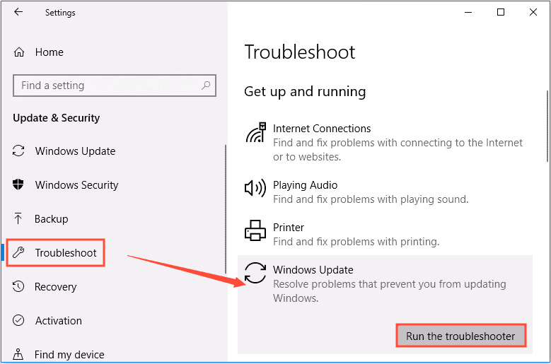 Run Windows Update Troubleshooter