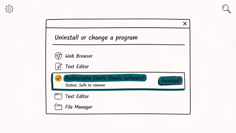 Windows Control Panel uninstall programs screen showing Nahimic audio software with safe removal checkmark