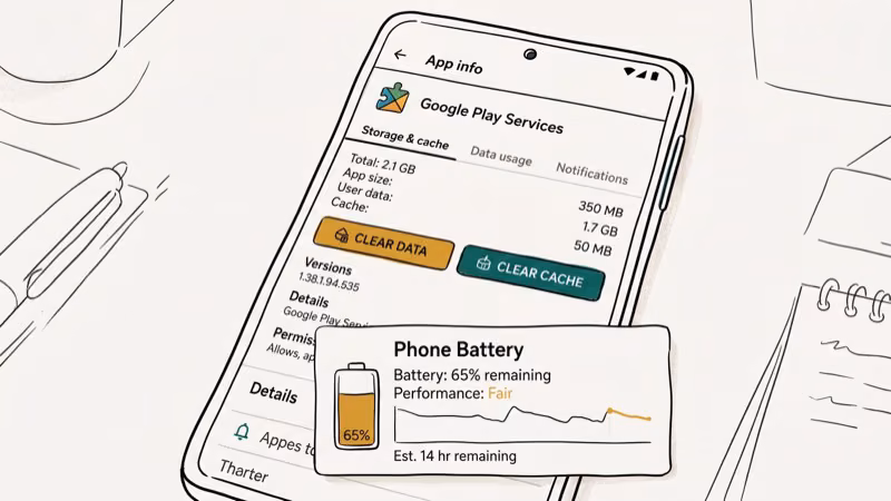Android Google Play Services app info screen with clear cache and clear data buttons highlighted