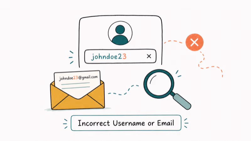 Hand-drawn illustration: Incorrect Username or Email