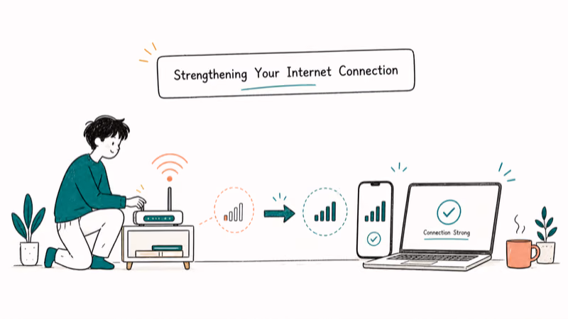 Hand-drawn illustration: Strengthening Your Internet Connection