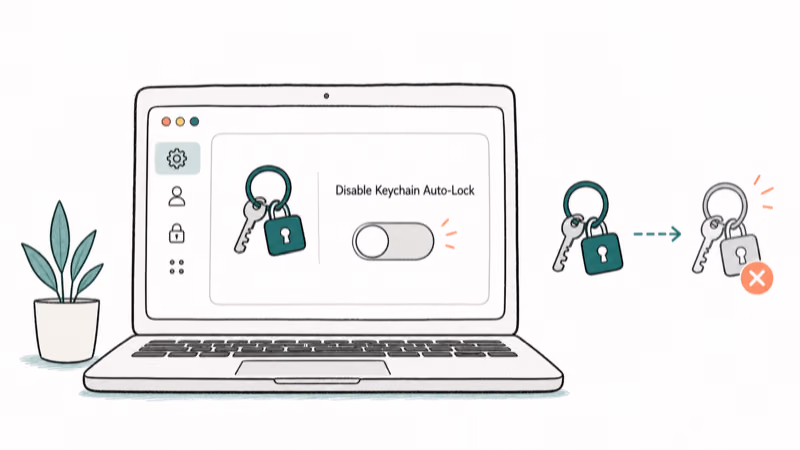 Hand-drawn illustration: Disable Keychain Auto-Lock
