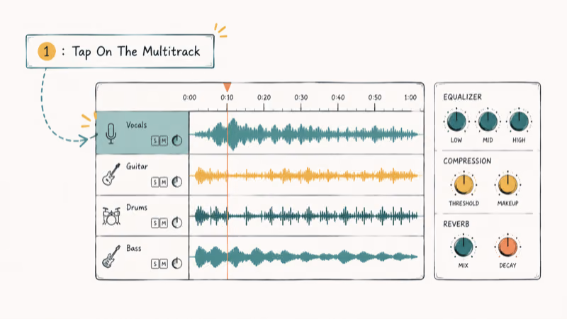 Hand-drawn illustration of 1: Tap On The Multitrack