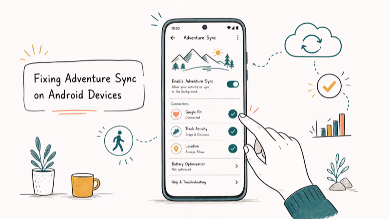 Hand-drawn illustration: Fixing Adventure Sync on Android Devices