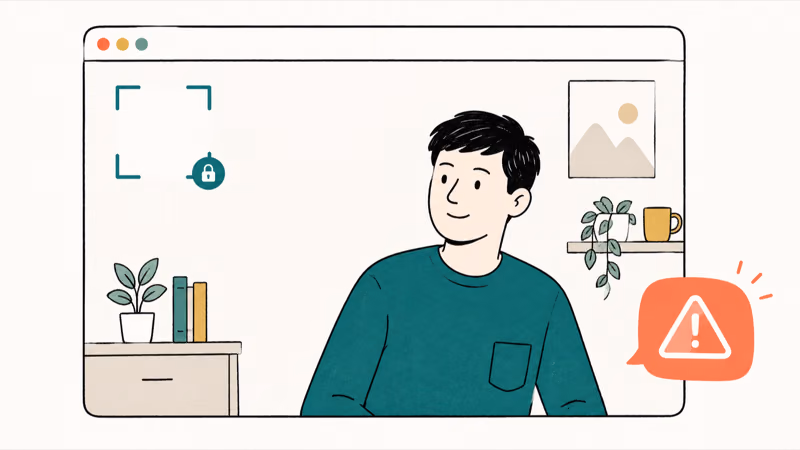 Webcam preview where auto-framing is stuck and the person sits off-center inside a frozen tracking box