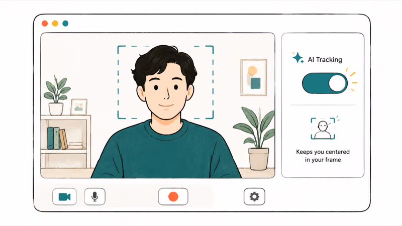 Webcam companion app with the AI tracking toggle being re-enabled so the camera follows the speaker