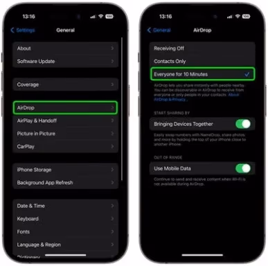 Adjust Airdrop Settings