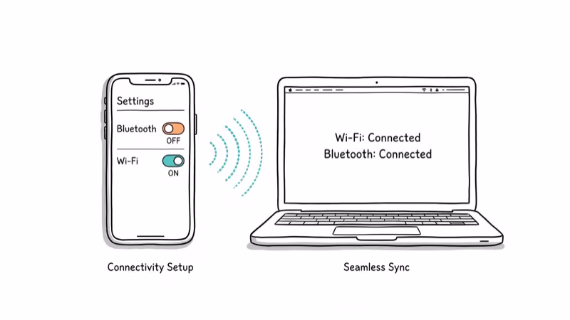 iPhone and MacBook with Bluetooth and Wi-Fi toggle switches for AirDrop repair