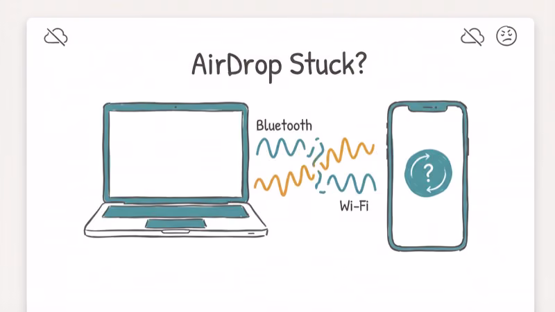 Two Apple devices with interrupted wireless signals causing AirDrop to stall