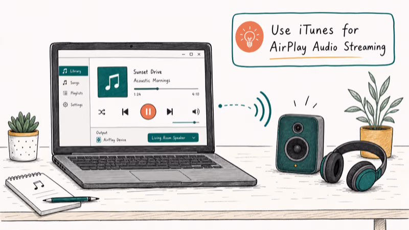 Hand-drawn illustration: Use iTunes for AirPlay Audio Streaming