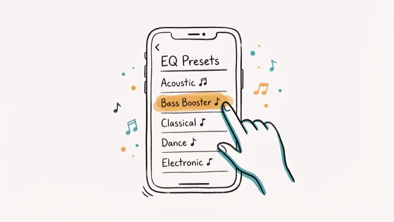 iPhone settings screen showing Music EQ preset options for AirPods Pro