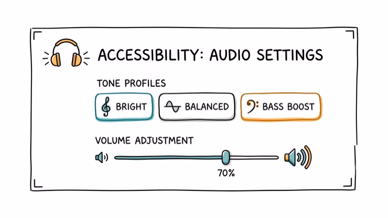 Headphone Accommodations accessibility settings with tone profiles and strength slider