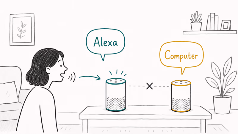 Two Echo speakers labeled with different wake words Alexa and Computer to avoid wrong responses