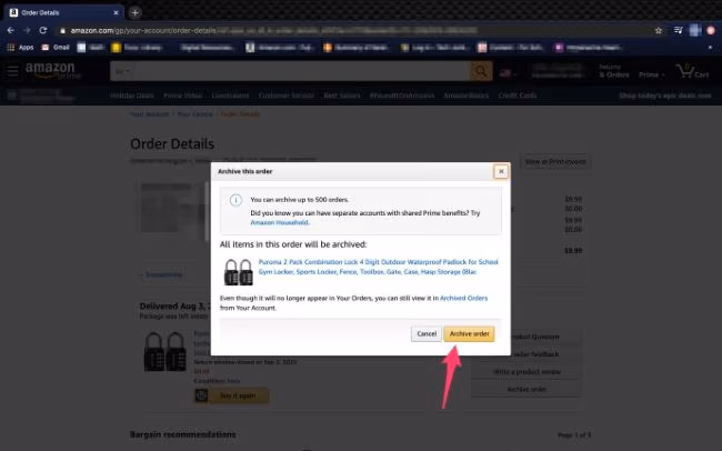 Archive Order button