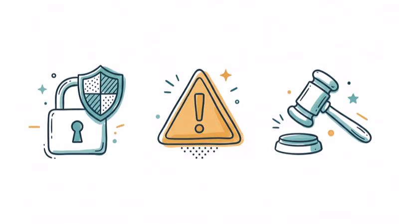 Digital lock icon with shield symbol representing DRM protection and legal warning