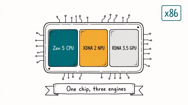 AMD Ryzen AI 300 chip with Zen 5 CPU, XDNA 2 NPU, and RDNA graphics engines