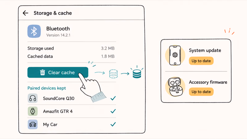 Clearing the Bluetooth cache in Android storage settings while keeping paired devices intact