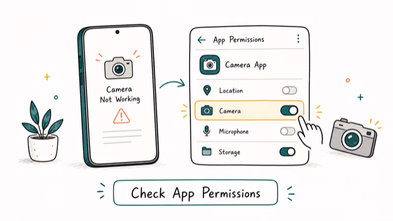 Hand-drawn illustration: Check App Permissions