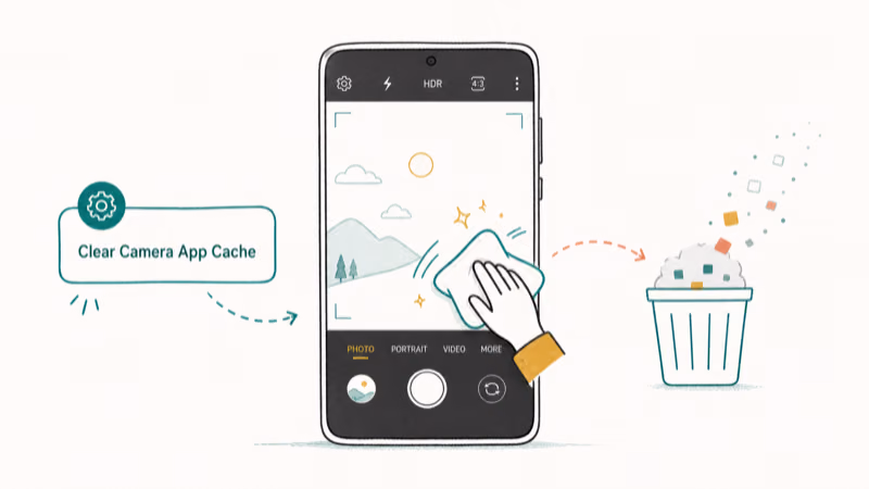 Hand-drawn illustration: Clear Camera App Cache