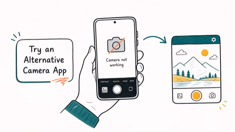 Hand-drawn illustration: Try an Alternative Camera App