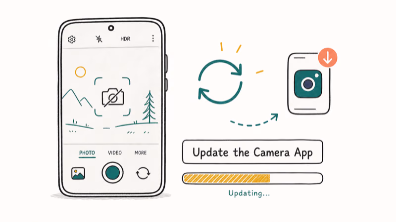 Hand-drawn illustration: Update the Camera App