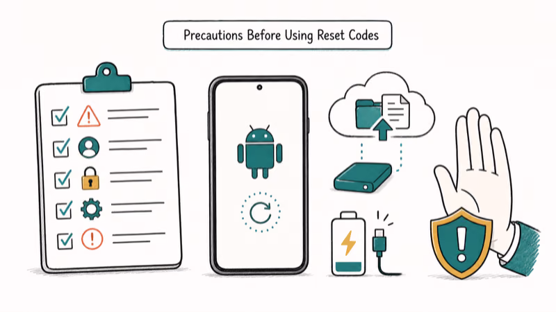 Hand-drawn illustration: Precautions Before Using Reset Codes