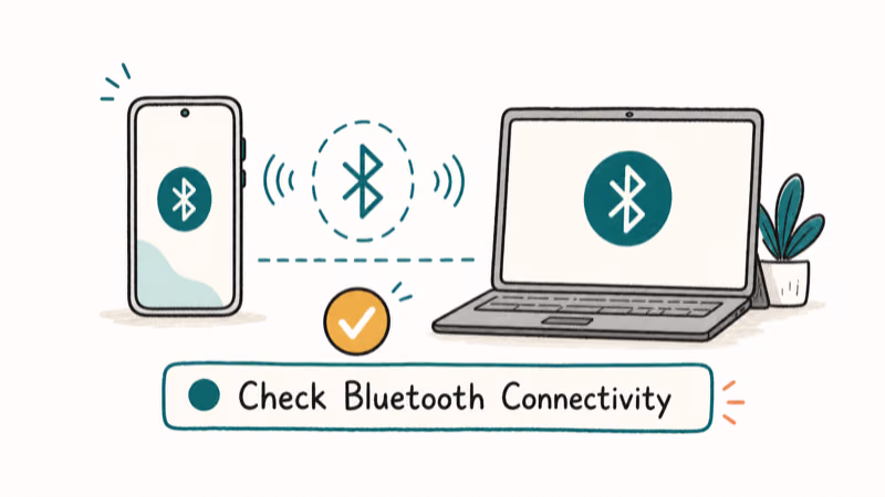 Hand-drawn illustration: Check Bluetooth Connectivity