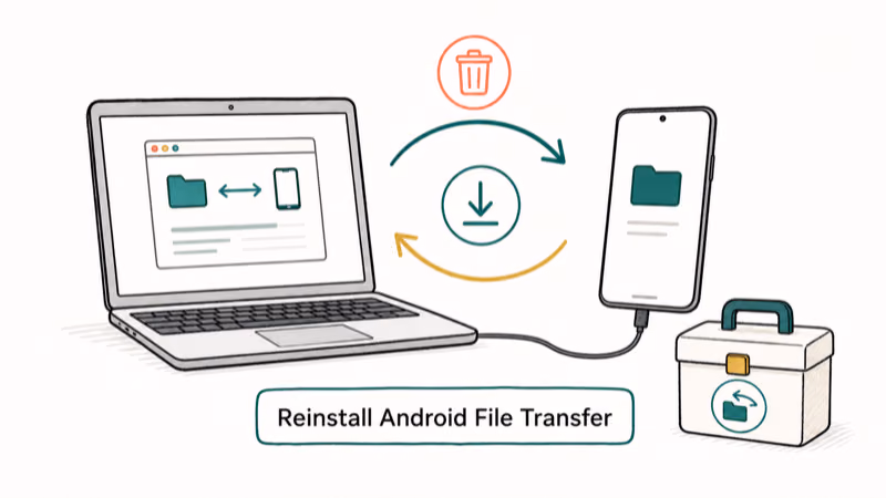 Hand-drawn illustration: Reinstall Android File Transfer