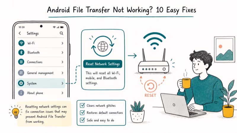 Hand-drawn illustration: Reset Network Settings