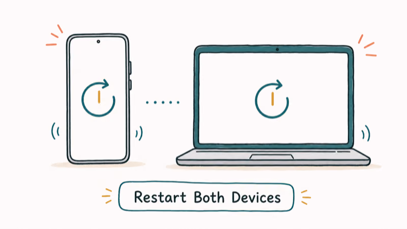 Hand-drawn illustration: Restart Both Devices