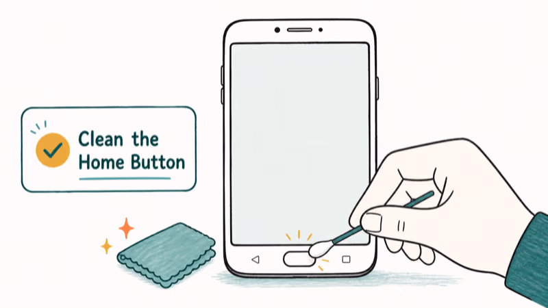 Hand-drawn illustration: Clean the Home Button